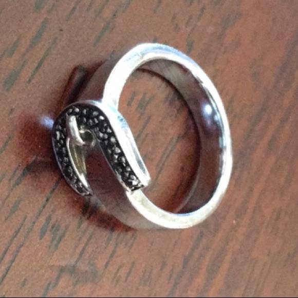 Black Diamond Sterling Silver Buckle Ring - Picture 3 of 5